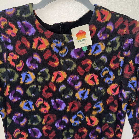 FARM Rio‎ Leopard Print Jersey Sheath Dress in Black Ikat-Dyed Size S - Picture 4 of 12